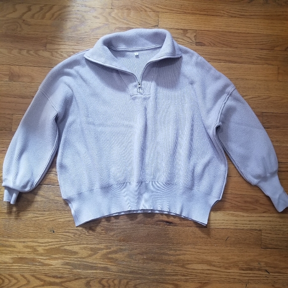 Womens Ribbed Gray Slouchy Relaxed Pullover Quarter Zip Sweater Med - Picture 2 of 11